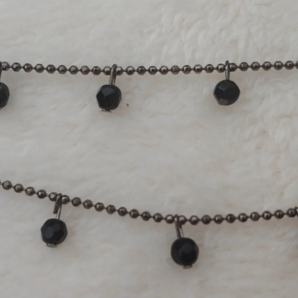SALE: Silver-Colored 5-Chain Adjustable  Necklace -Small Black Dangling Beads - Picture 4 of 10